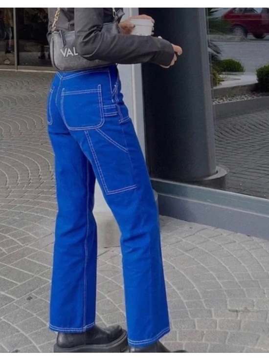 Zara Denim - Bright Cobalt Blue Contrast-Stitch Jeans